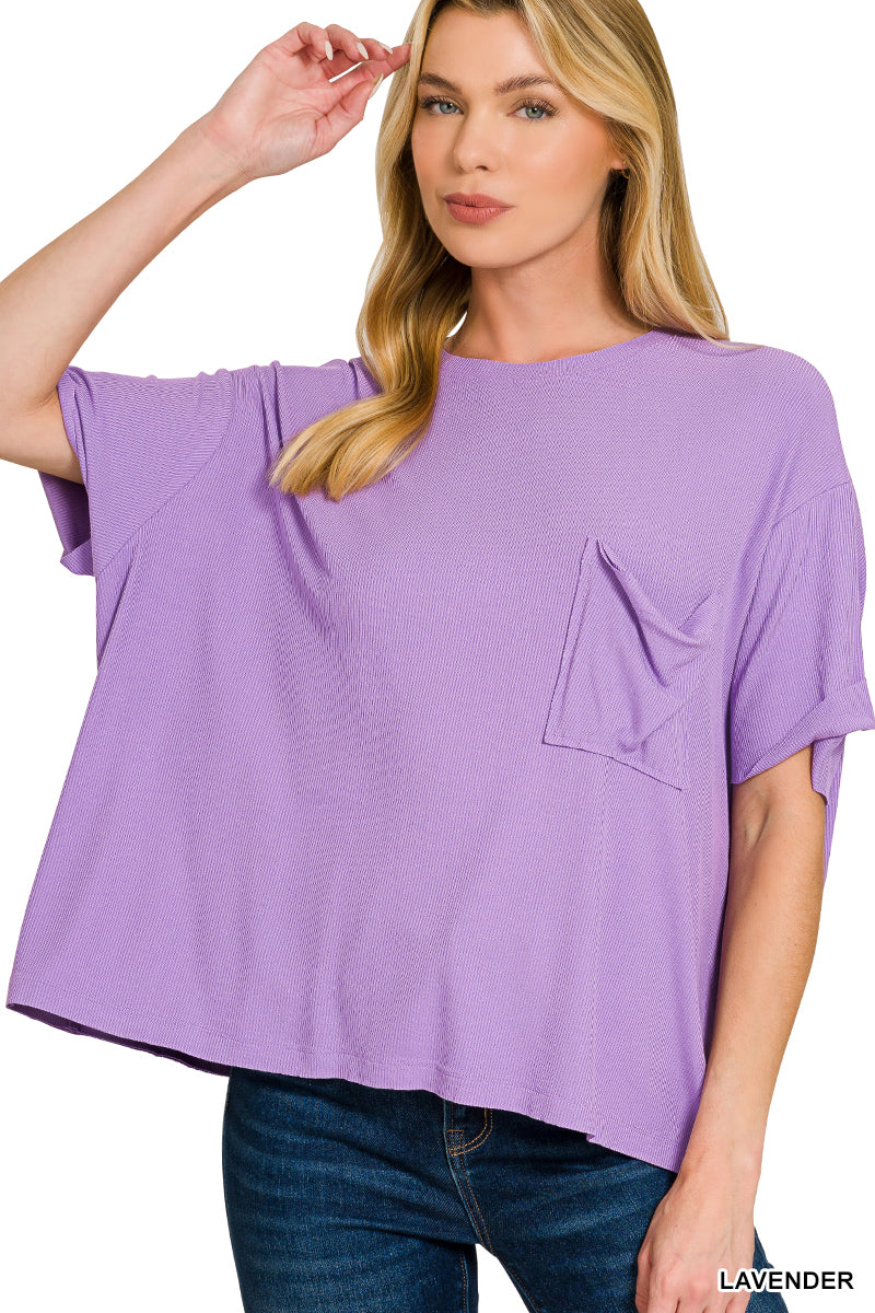 Zenana-OVERSIZED RIBBED ROUND NECK SHORT SLEEVE TEE