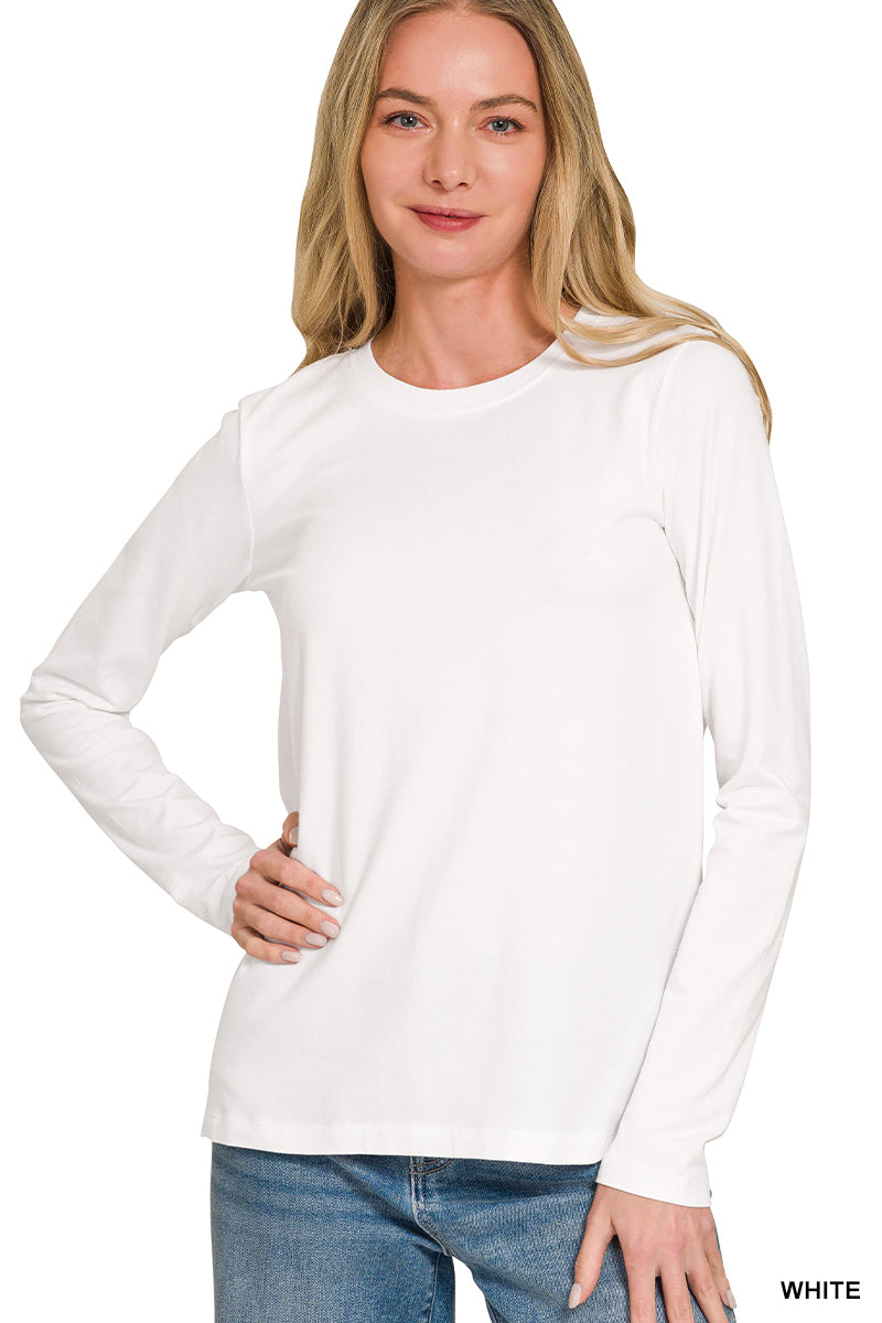 Zenana-COTTON CREW NECK LONG SLEEVE T-SHIRT