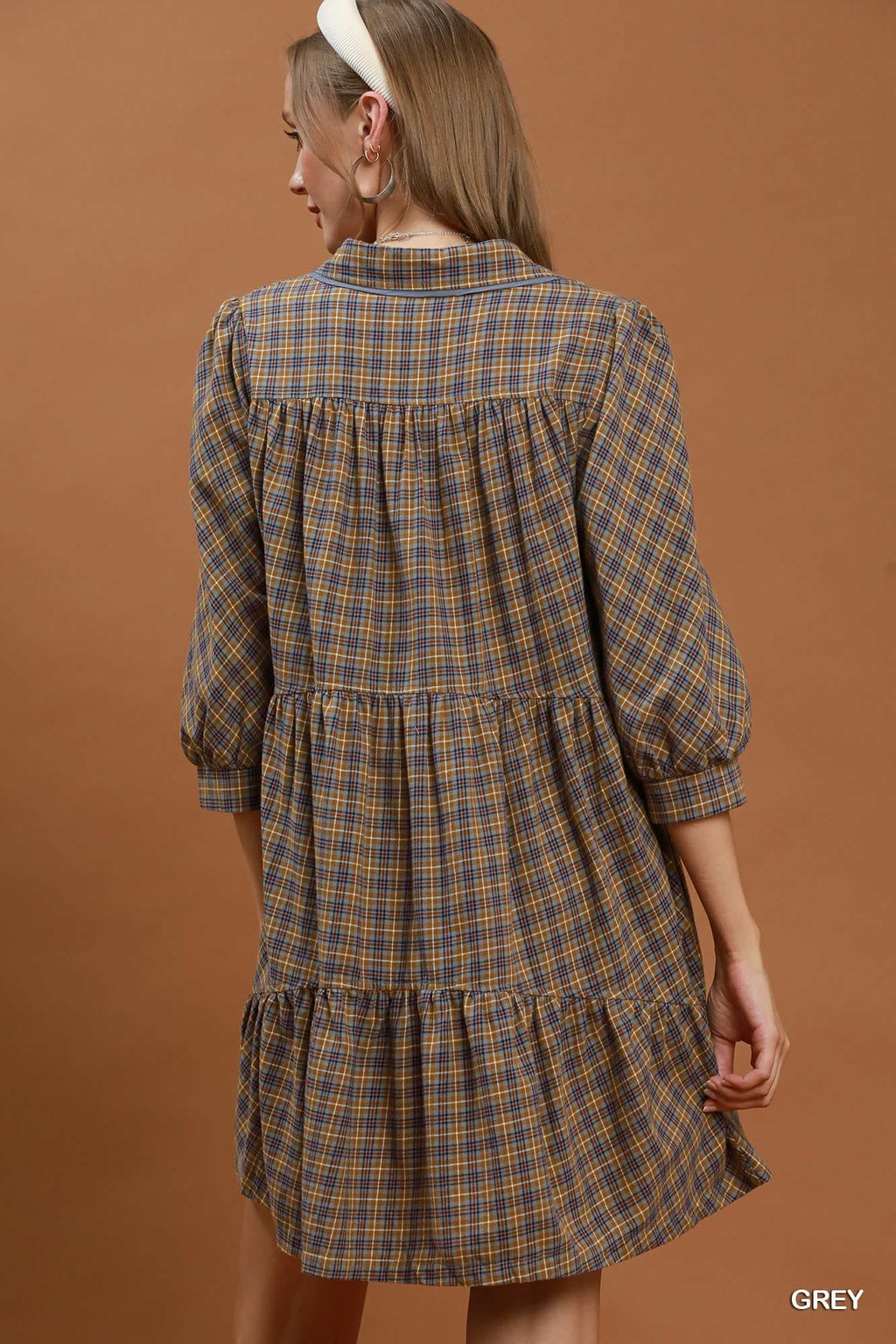 Umgee-Plaid Button Down Oversized Shirt Dress