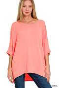 Zenana-RAISED RIB BAT SLEEVE TOP