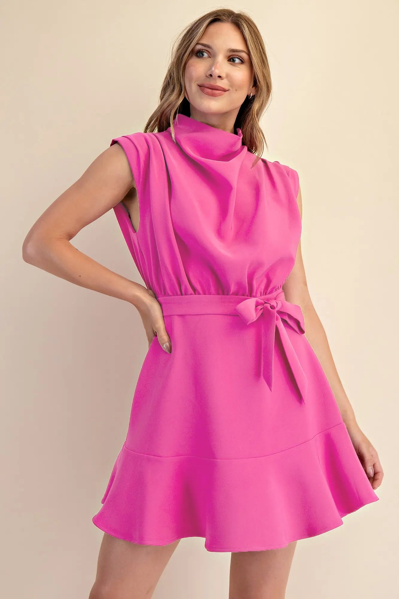 Cowl Neck Sleeveless Mini Dress