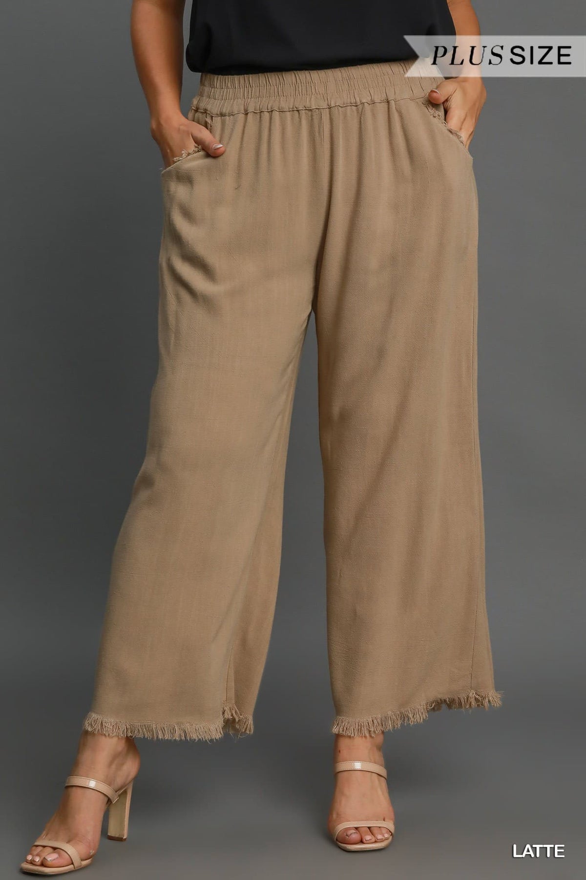 Plus Size Umgee Frayed Hem Wide Leg Pants