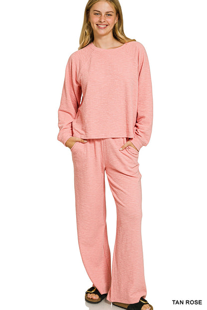 Zenana-
SLUB LONG SLEEVE TOP & PANTS 2PCS SET
