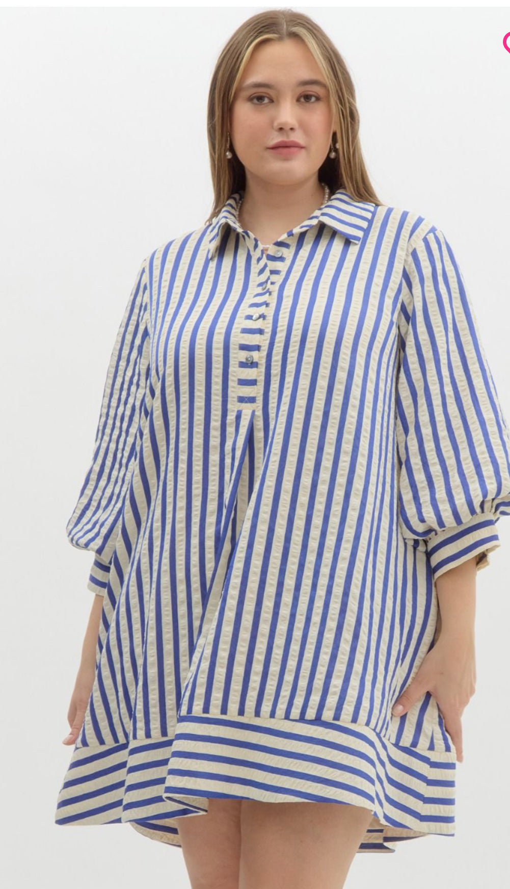 Striped Seersucker Mini Dress-Royal