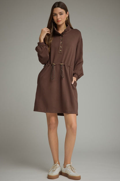 Entro-Solid long balloon sleeve mini dress.