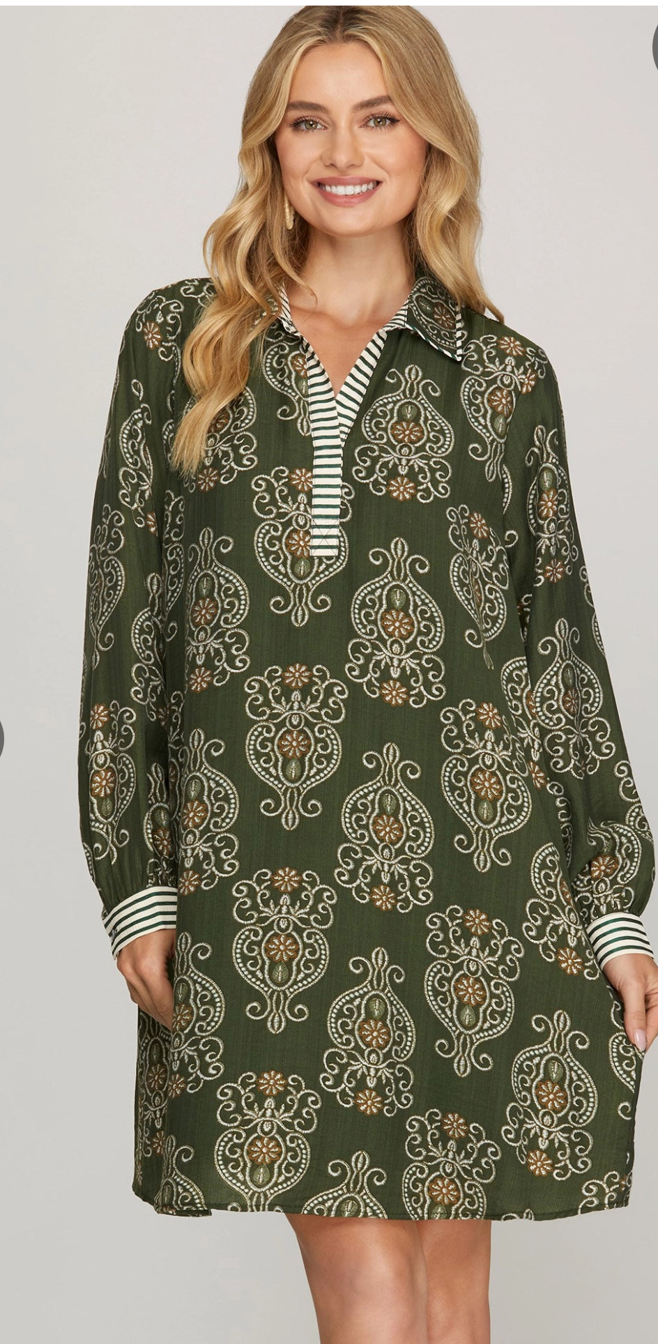 Women’s Long Sleeve Woven Print Mini Dress