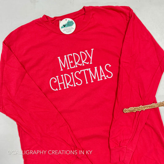 Red Merry Christmas LS CC Tee