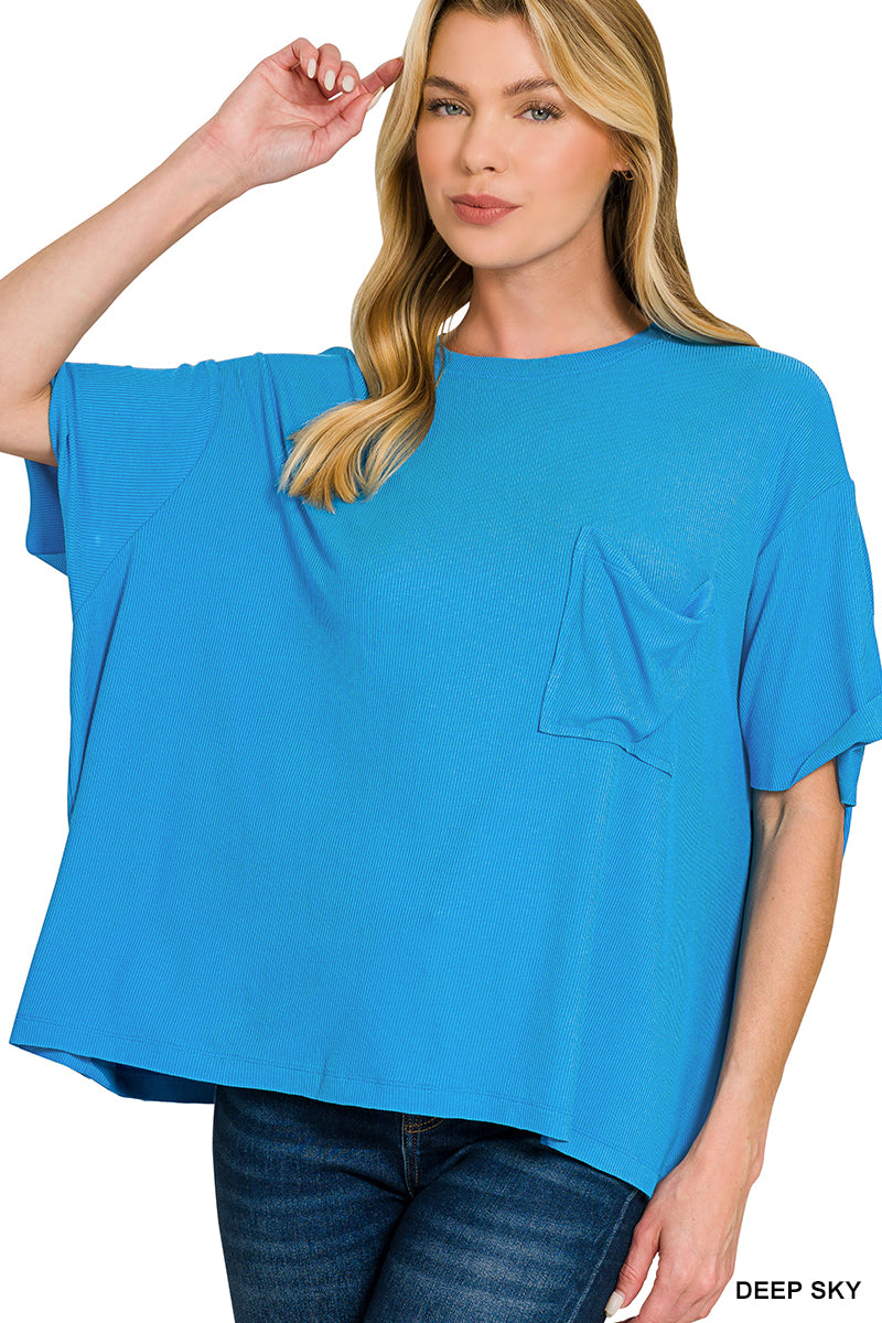 Zenana-OVERSIZED RIBBED ROUND NECK SHORT SLEEVE TEE