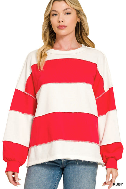 Zenana-FRENCH TERRY COLOR BLOCK EXPOSED SEAM TOP
