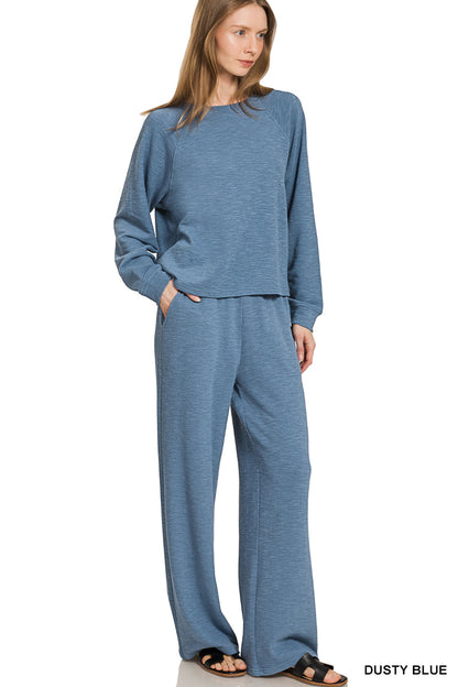 Zenana-
SLUB LONG SLEEVE TOP & PANTS 2PCS SET