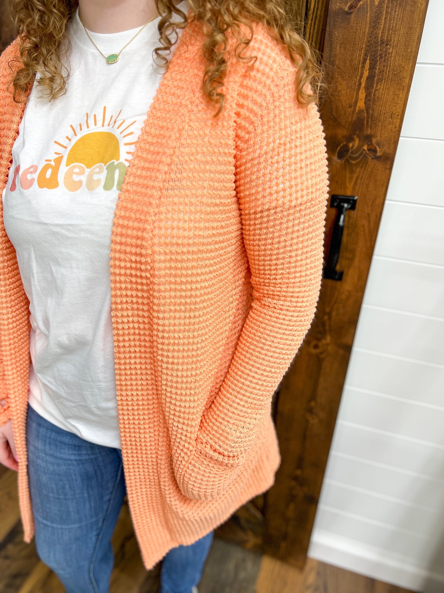 Orange Thin Waffle Cardigan