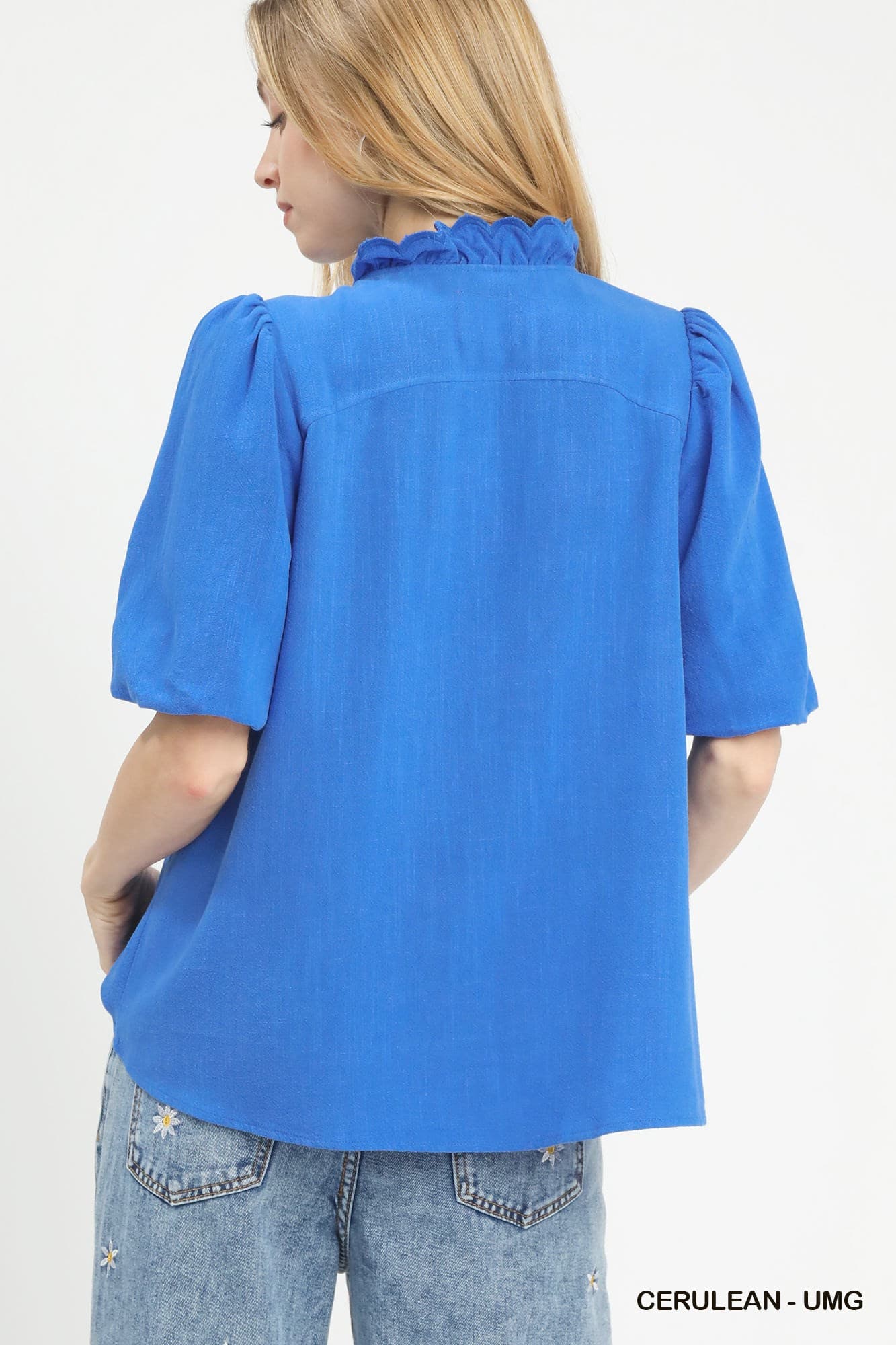 Umgee Linen Scallop Trim V-Neck Top