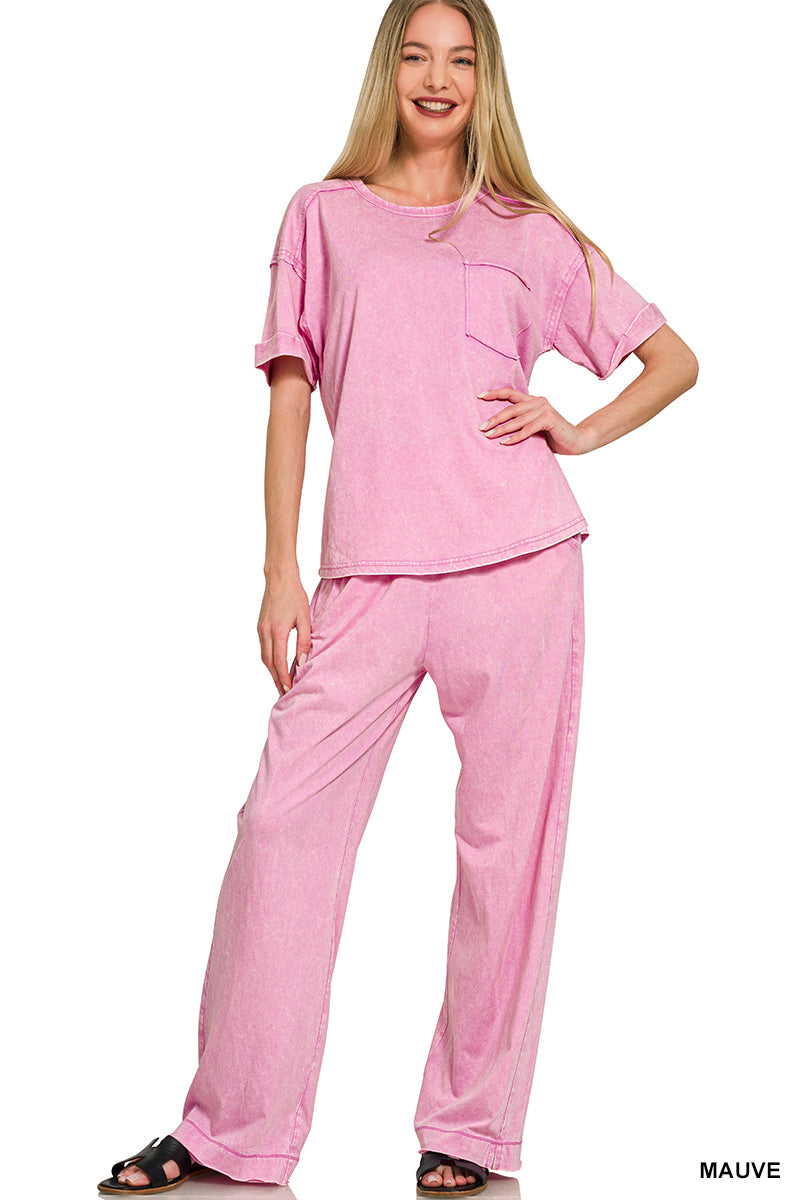 ACID WASHED EXPOSED SEAM TOP & PANTS SET