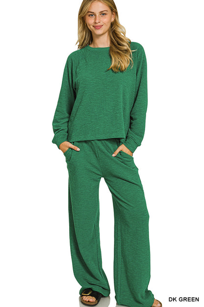 Zenana-
SLUB LONG SLEEVE TOP & PANTS 2PCS SET