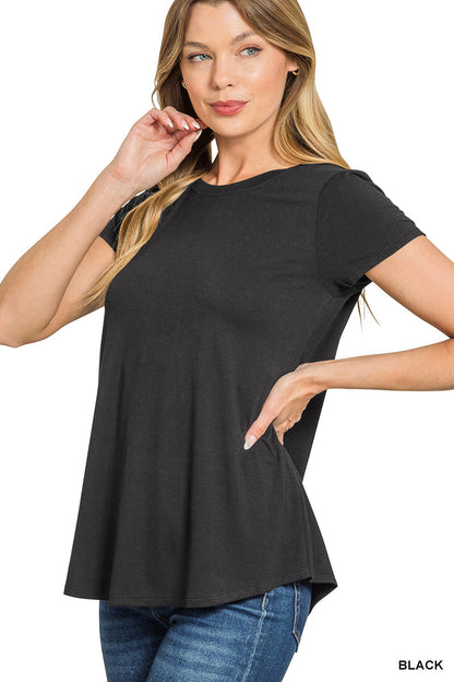 Zenana- FLOWY ROUND HEM RAYON SHORT SLEEVE TOP
