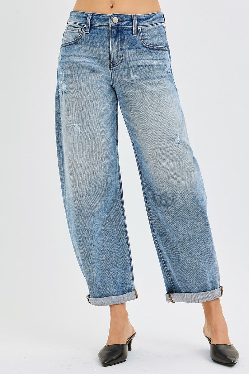 Slouchy Ankle Barrel Cuffed Hem Jeans