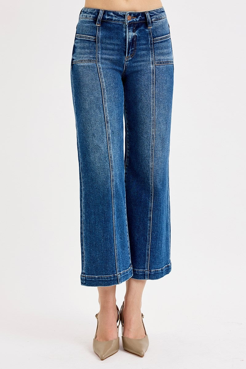 Risen-MID RISE CROP WIDE WITH FRONT PATCH POCKET JEANS