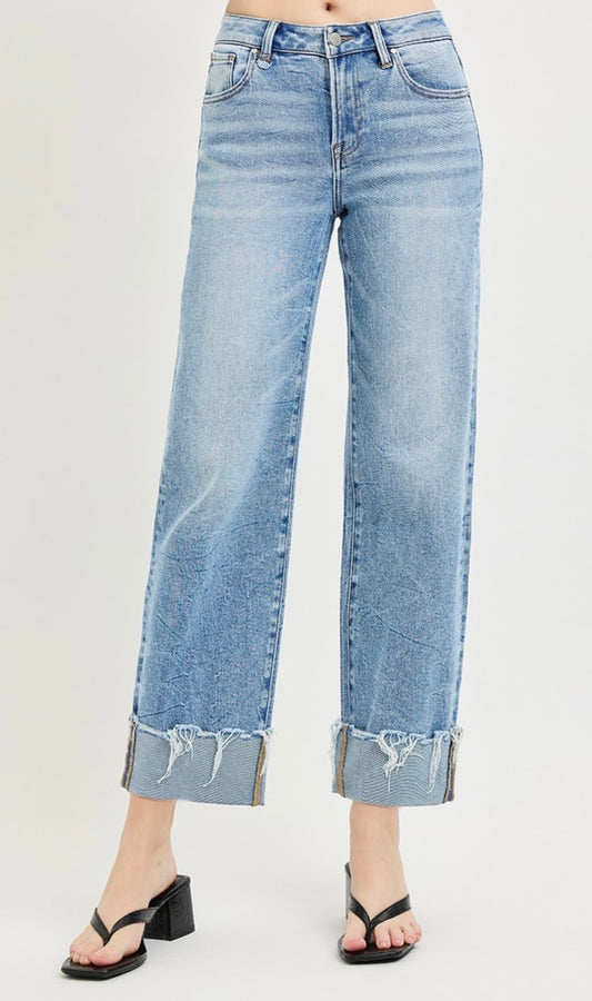 High Rise Crop Boyfriend Cuffed Jeans
