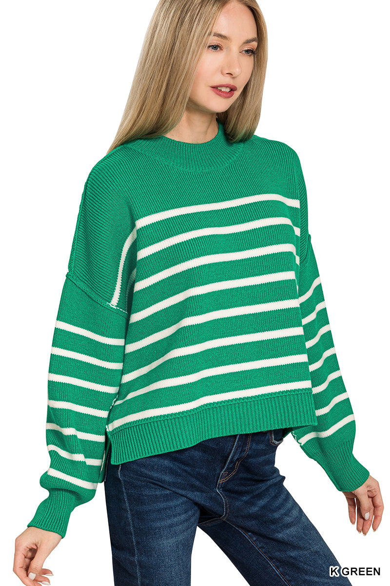 Zenana-EXPOSED SEAM STRIPED OVERSIZED SWEATER