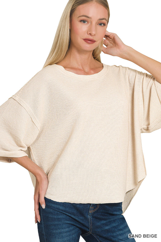Zenana- DOUBLE KNIT EXPOSED SEAM CURVED HEM SHORT SLEEVE TOP