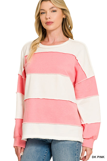 Zenana-FRENCH TERRY COLOR BLOCK EXPOSED SEAM TOP