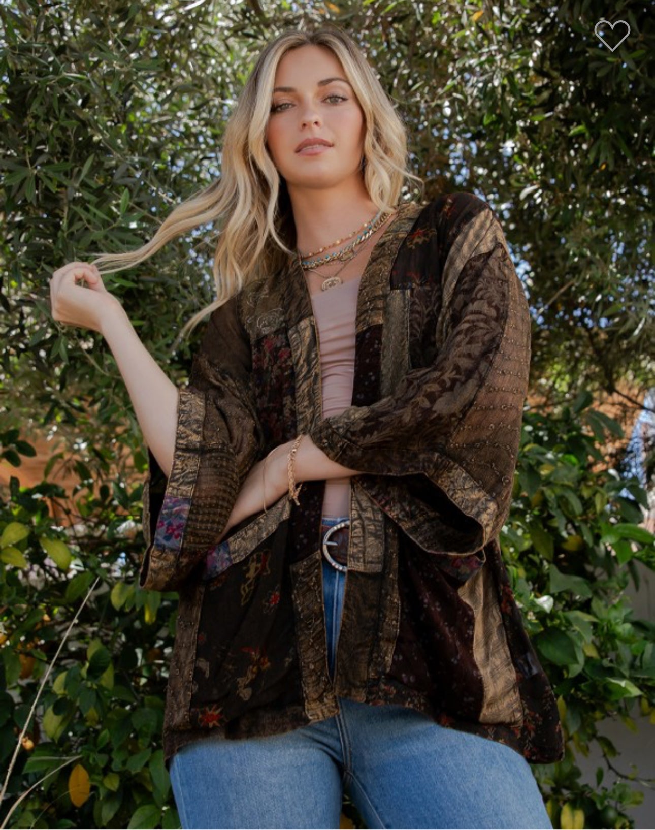 Western Patchwork Kimono Top – Georgette Cardigan