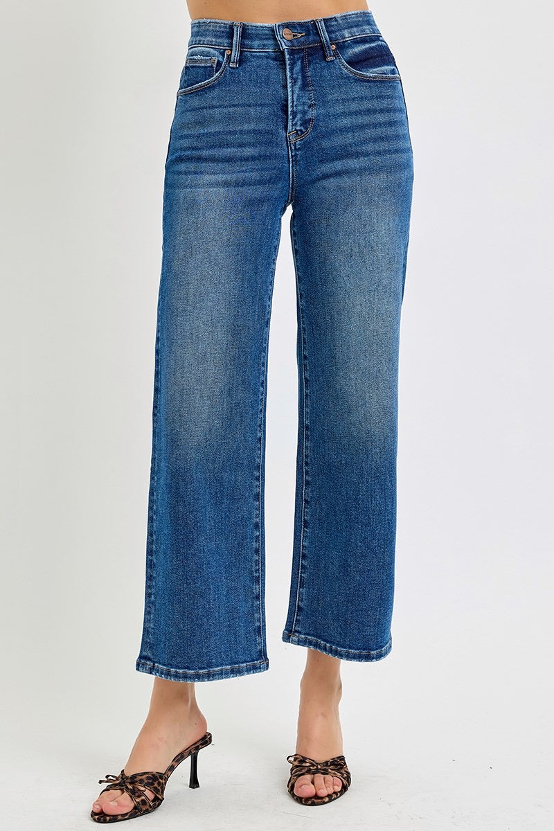 Risen Jeans TUMMY CONTROL ELASTIC BAND HIGH RISE CROP WIDE JEANS