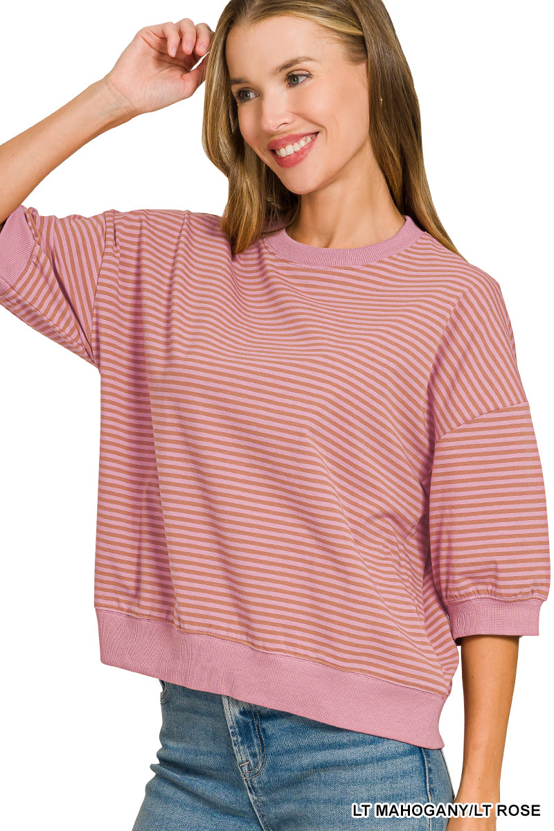 Zenana-STRIPED CONTRAST TRIM RIB BANDED TOP