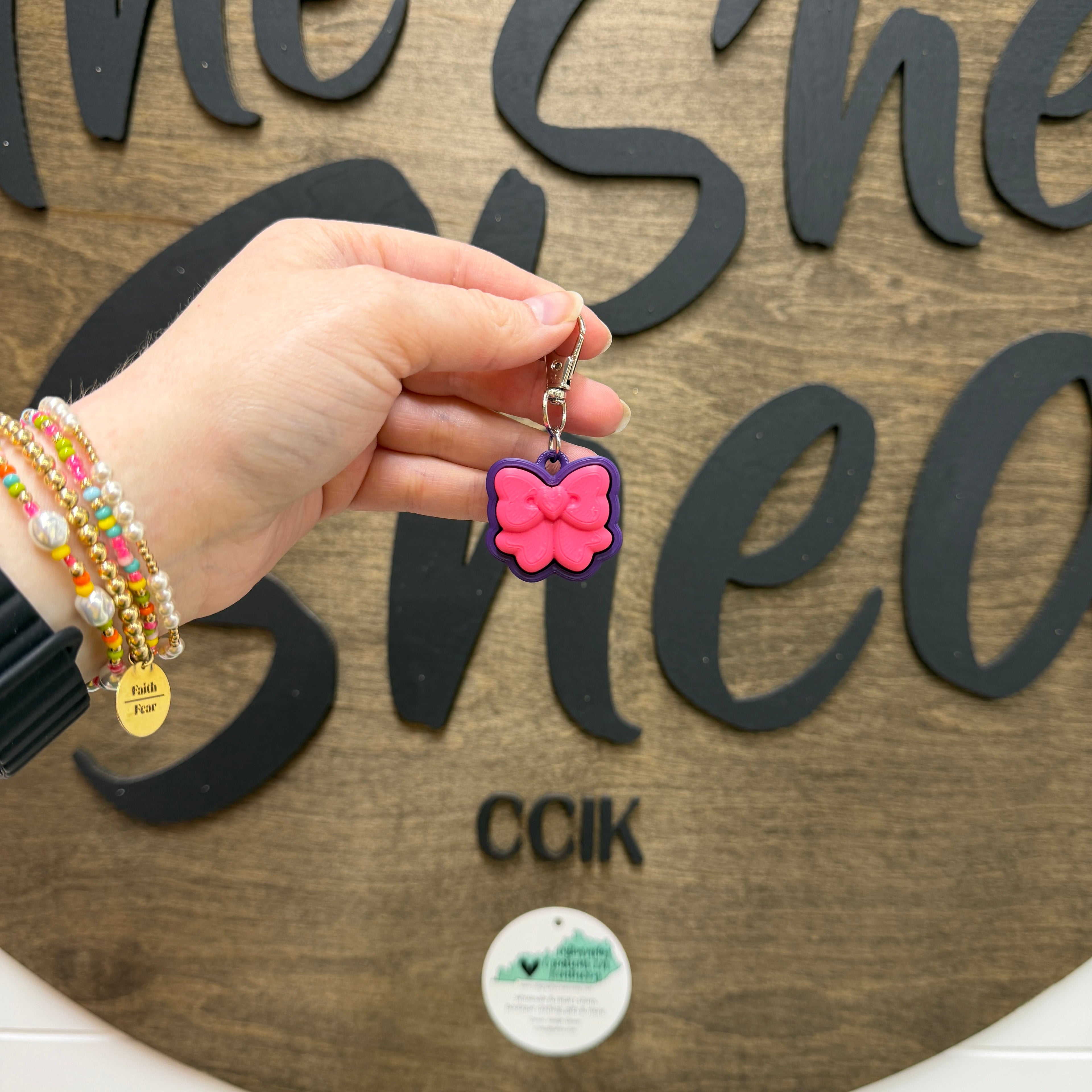 Hot Pink/Indigo Bow Fidget Clicker Keychain