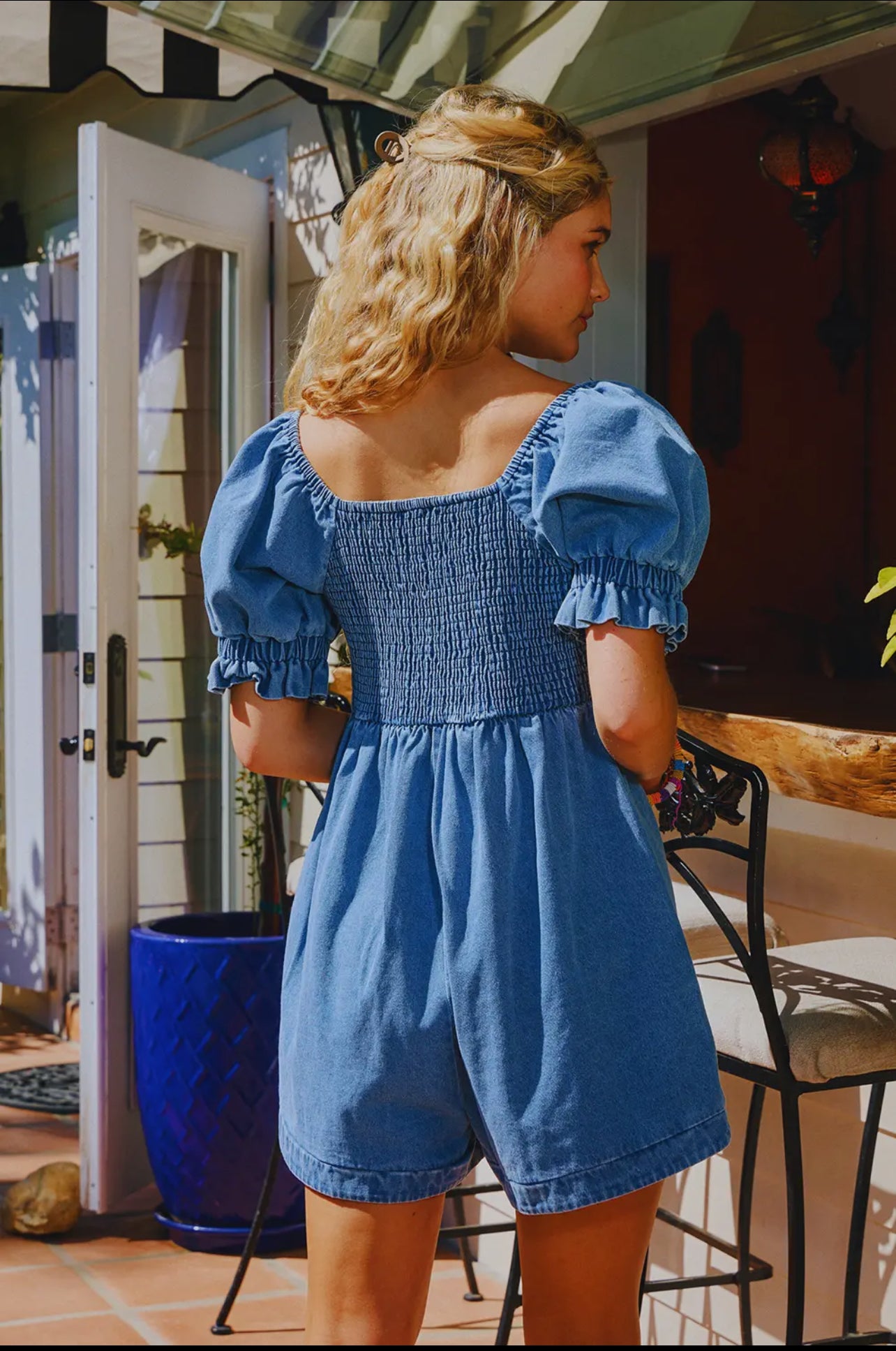 Denim Puff Sleeve Romper