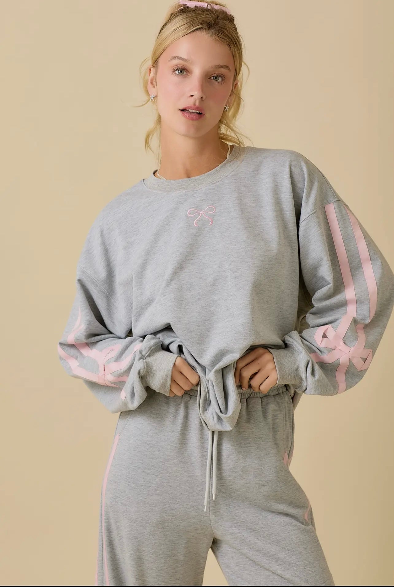 Crewneck & Wide Leg Pants Set