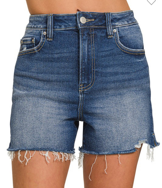 Zenana Distressed Hem Shorts