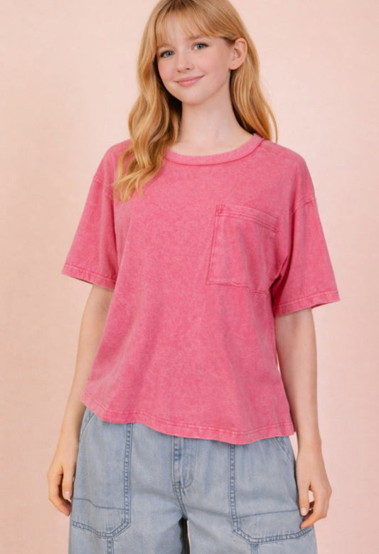 Pink Mineral Wash Pocket Top