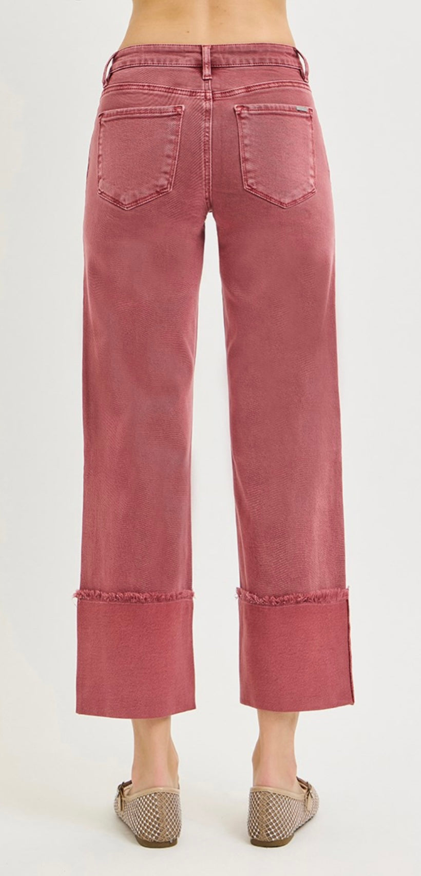 Risen-TUMMY CONTROL MID RISE CROP WIDE LEG WIDE CUFFED PANTS