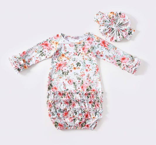 Peach Antique Baby Gown with Bow