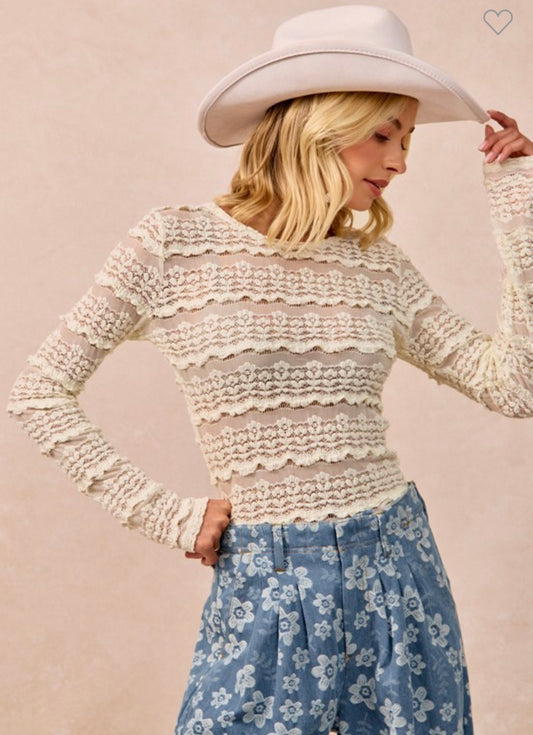 Ruffle Detail Flower Lace Top