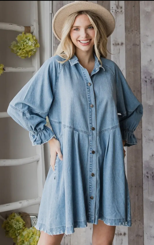 Overfit Button Down Denim Dress