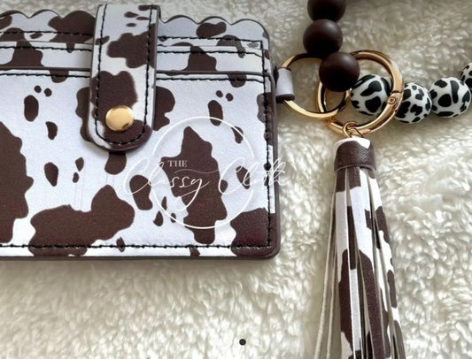 Wristlet keychain wallet (brown cow print)