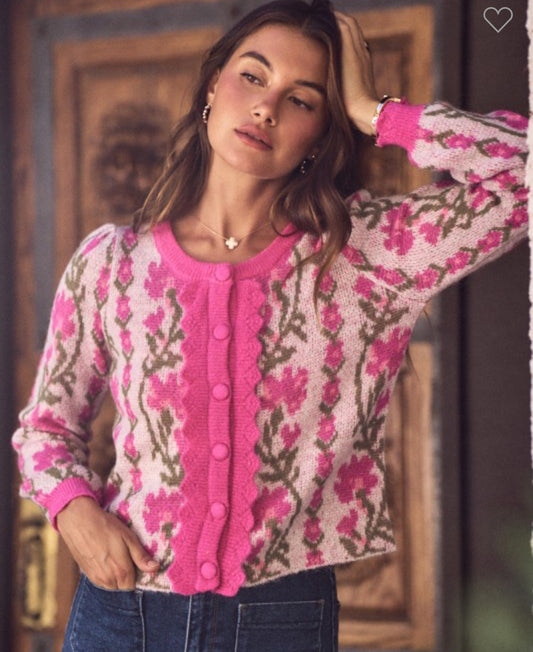Floral Scalloped Sweater Cardigan