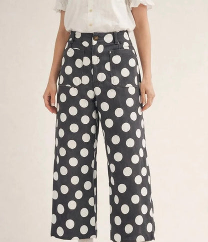 Jodifl-High waist wide let polka dot pants with pockets.