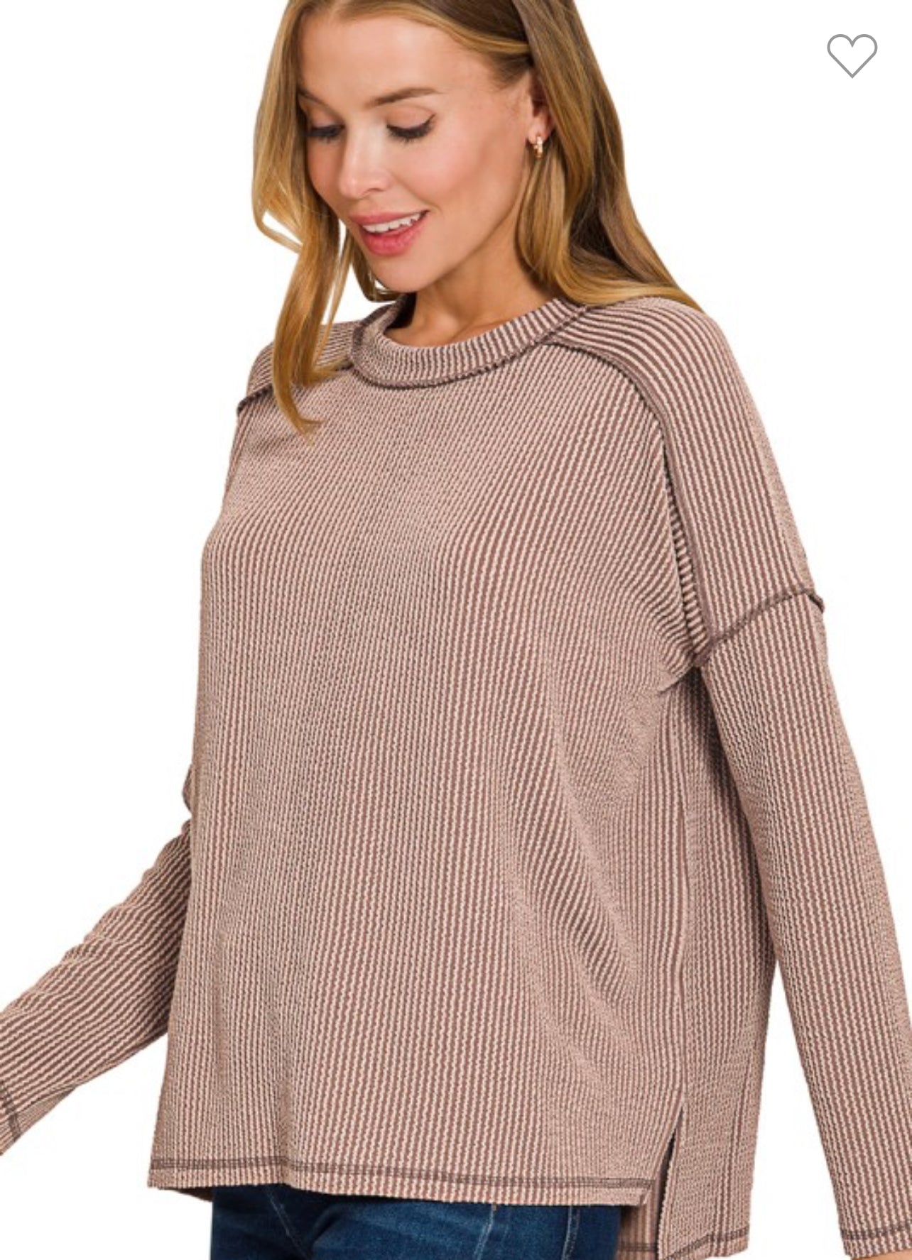 Ribbed Boat Neck Long Sleeved Top