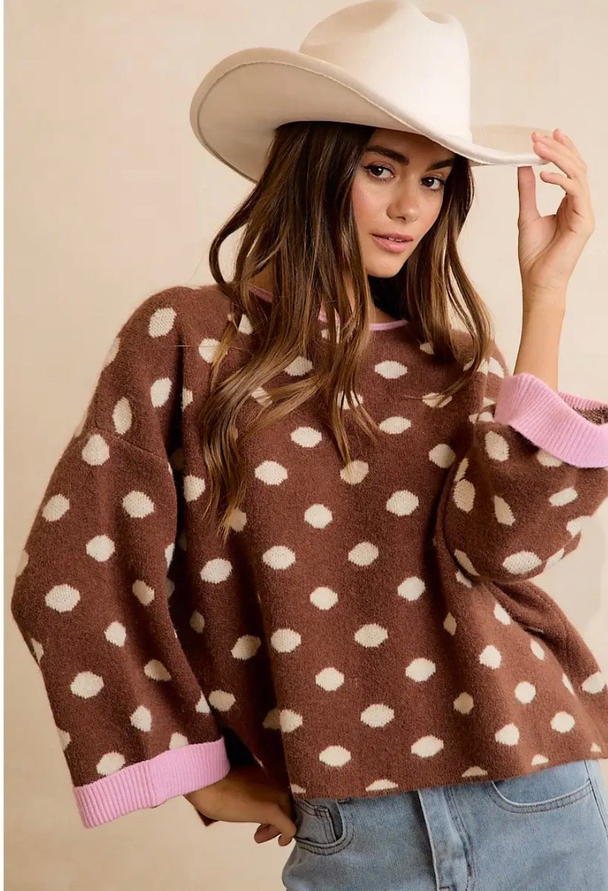 Hot Cocoa & Pink Polka Dot Sweater