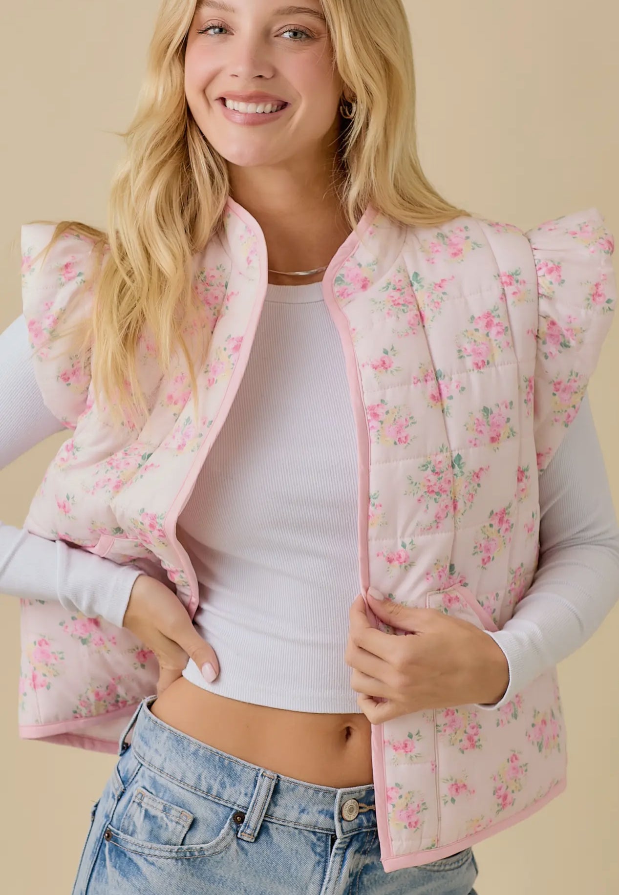 Floral Printed Ruffle Vest