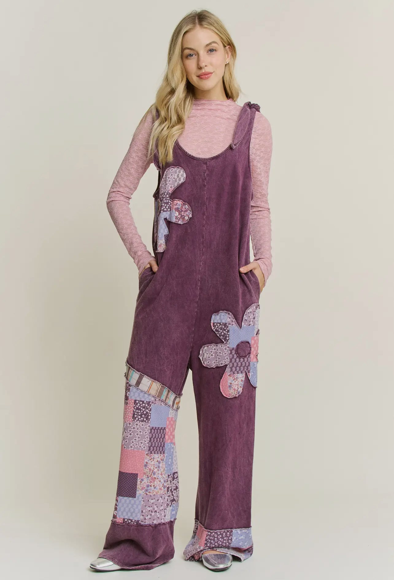 Mineral Washed Daisy Patchwork Jumpsuit - Talk of the Town