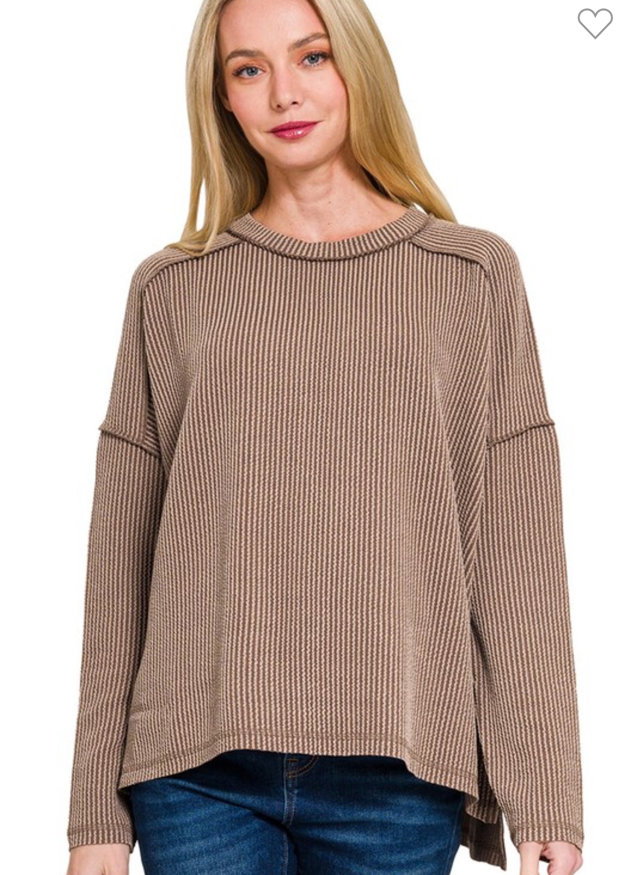Ribbed Boat Neck Long Sleeved Top