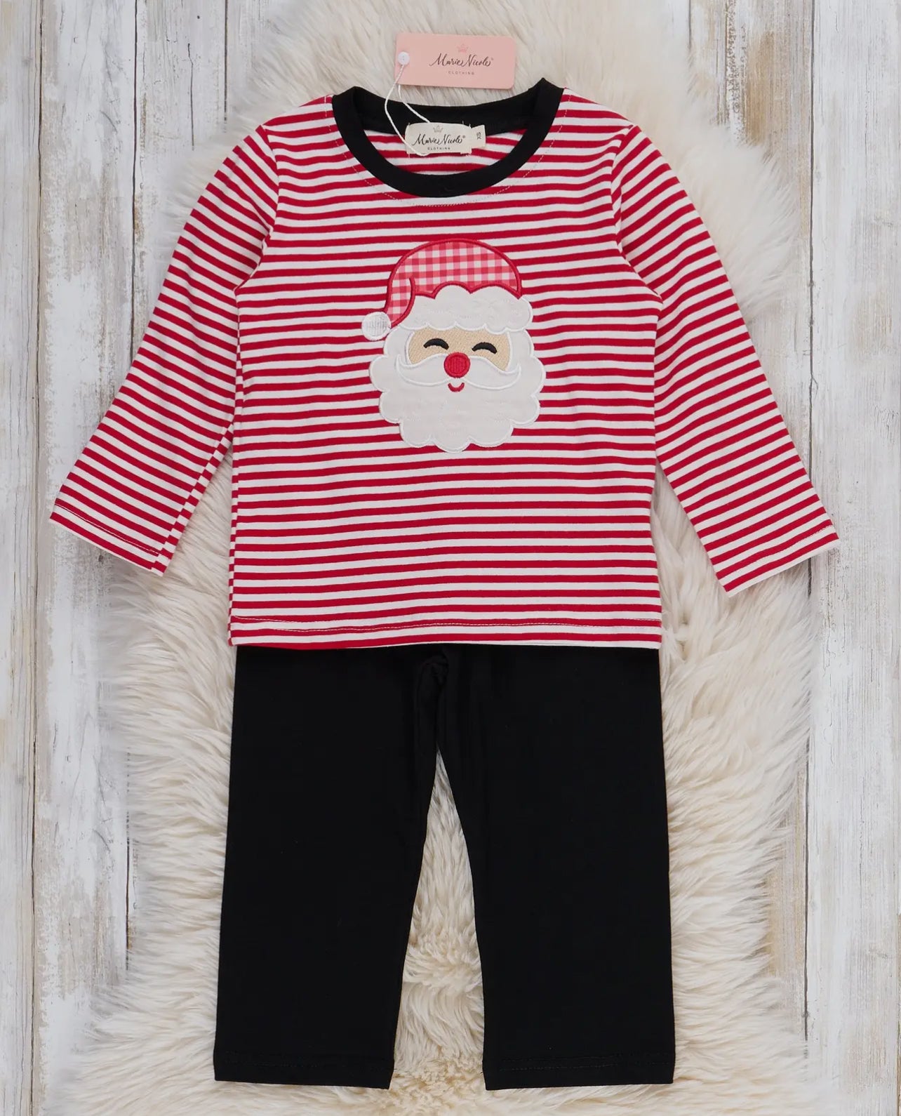 Stripe Santa Ensemble Embroidered Outfit