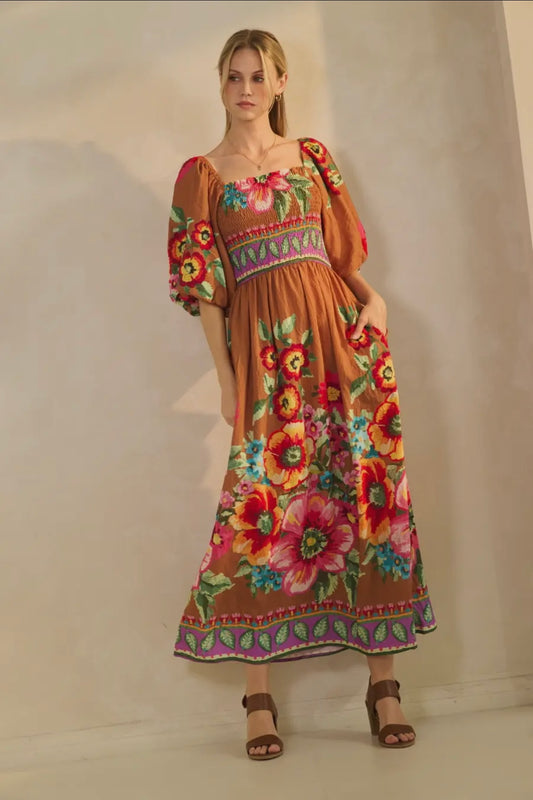 Floral Border Printed Maxi Dress