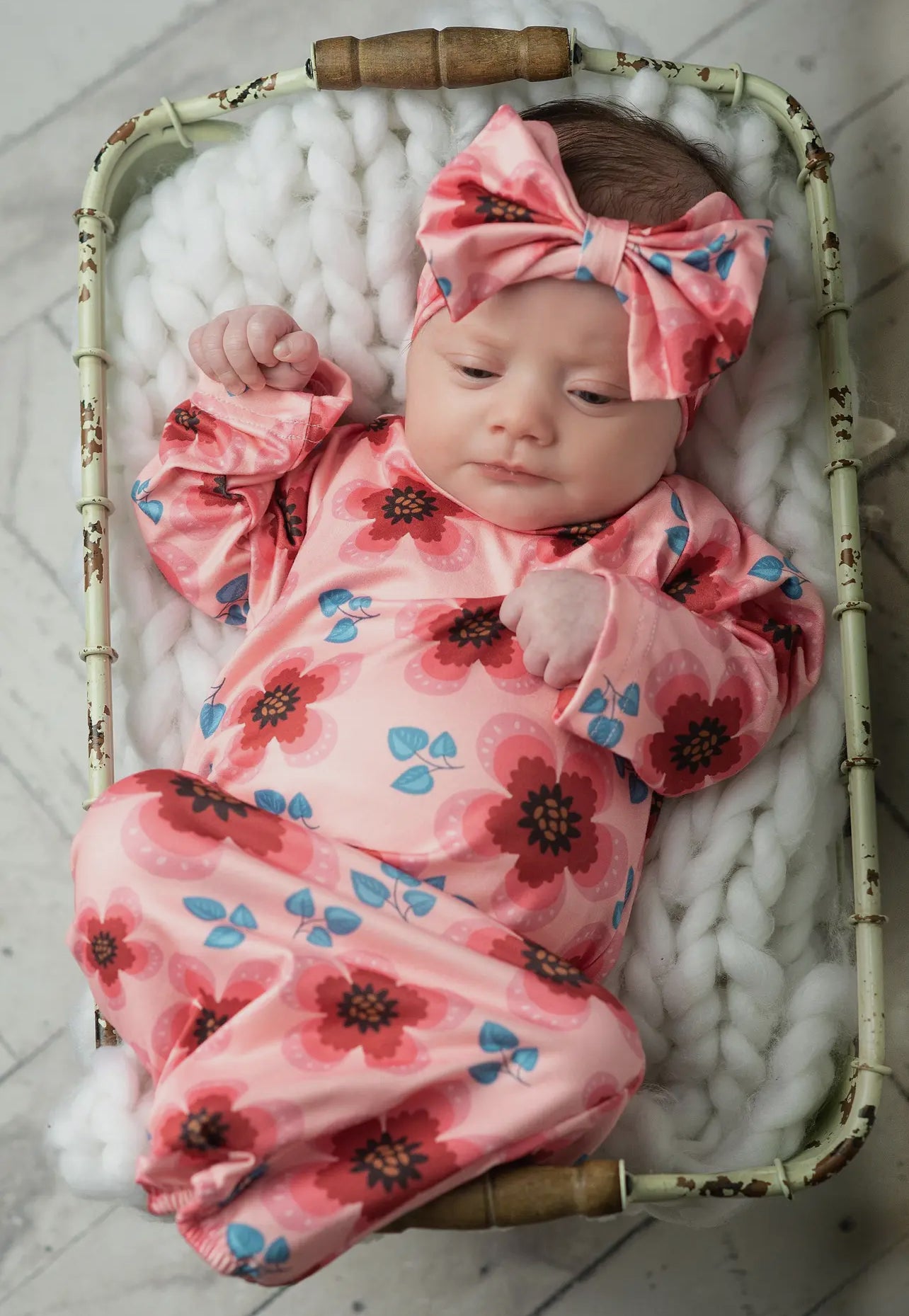 Infant Pink & White Flower Gown Set