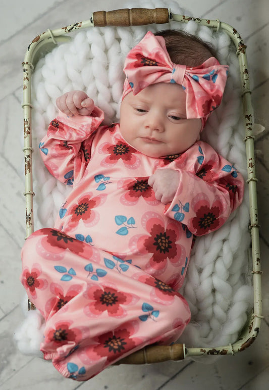 Infant Pink & White Flower Gown Set