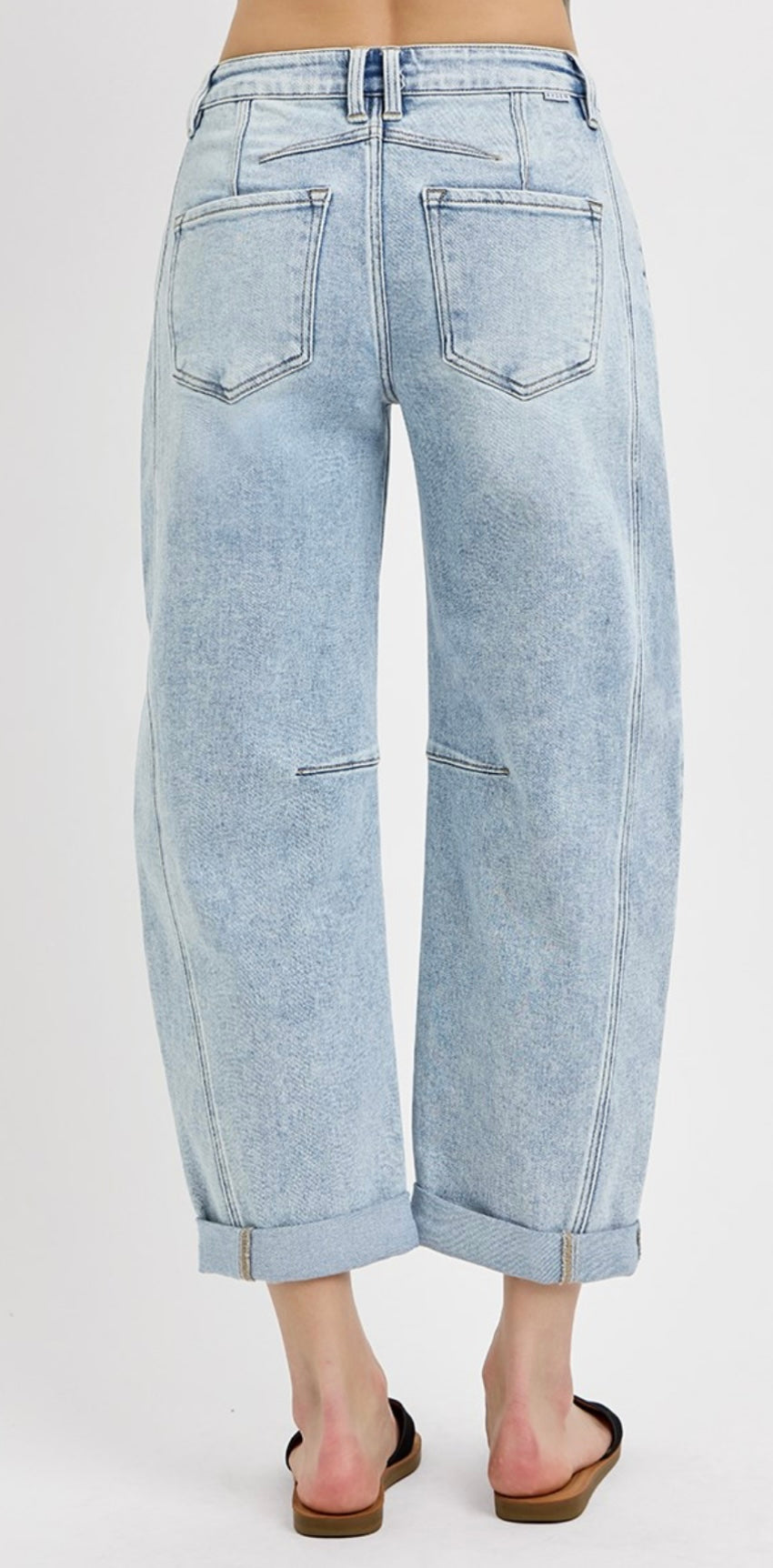 Risen-HIGH RISE CROP BARREL CUFFED JEANS